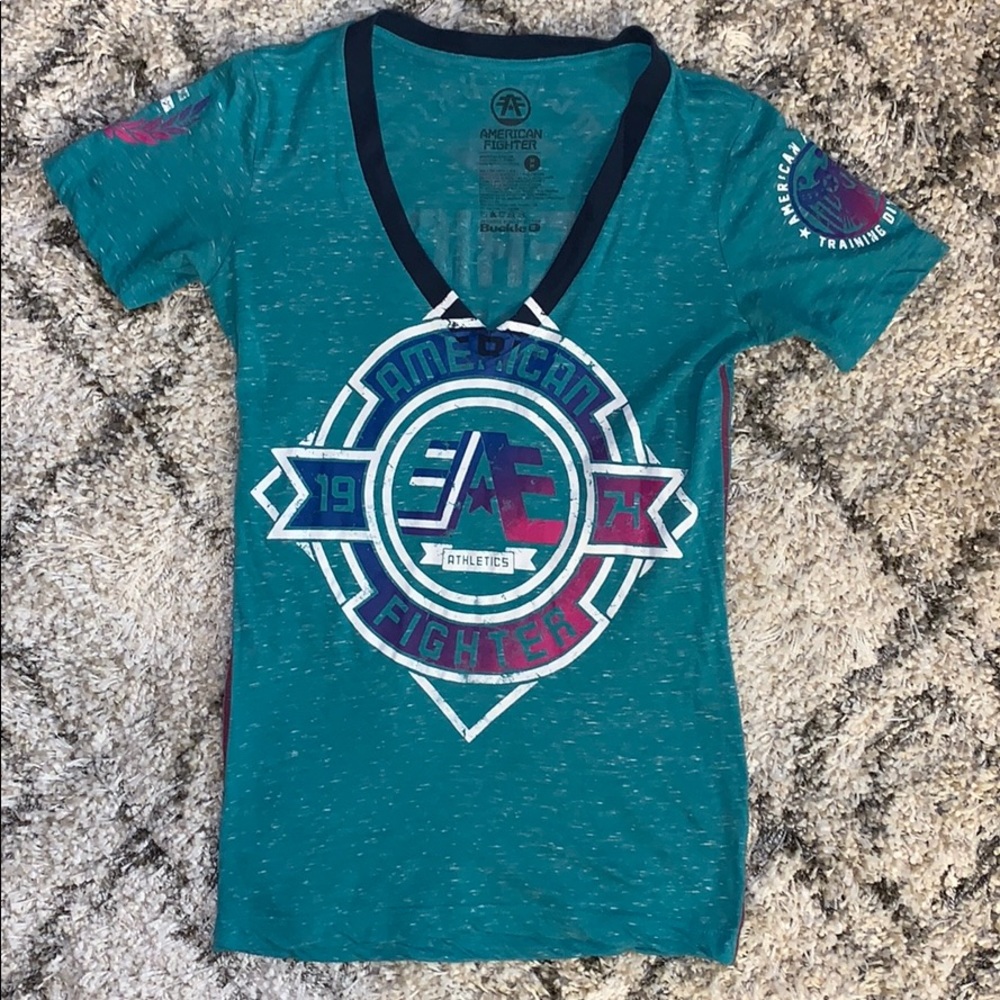 Women’s American Fighter Buckle Teal V-Neck top M